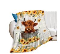 Highland Cow Sunflower Blanket Cow Throw Blankets Cozy Fleece Flannel Blanket Bedding Highnald Cow Gifts for Men Women Boys Girls Kids Teens for Couch Sofa Bed Decor 40"X50"