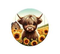 Highland Cow Sunflower Coasters, Round Drinks Mats, Set of 6