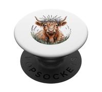 Highland Cow Sunflower Lavender Floral Cute Farm Boho Flower PopSockets Adhesive PopGrip