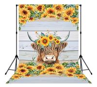 Highland Cow Sunflower Printed Photography Background, Reinforced Stitched Edge Cloth, Smooth Backdrop for Portraits