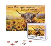 Highland Cow Sunflower Puzzles 1000 Pieces for Adults Cute Animal Flowers Piece Wooden Jigsaw Puzzles for Adults Family Game Motivational Toy Educational Birthday Gifts Challenging