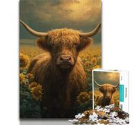 Highland Cow Sunflower Puzzles 1000 Pieces for Teenagers,Help The Brain Exercise Addictive Toys to Cultivate Patience Great Gift (75x50cm)