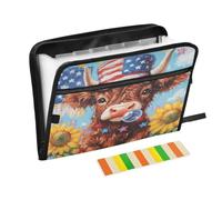 Highland Cow Sunflowers Bubble Accordion File Organizer Portable Expanding File Folder with Safe Zipper & Colorful Labels for Receipt Letter A4 Papers Important Document Storage