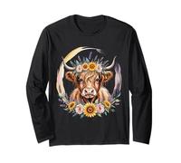 Highland Cow Sunflowers Floral Cute Aesthetic Boho Flower Long Sleeve T-Shirt