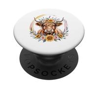 Highland Cow Sunflowers Floral Cute Aesthetic Boho Flower PopSockets Adhesive PopGrip