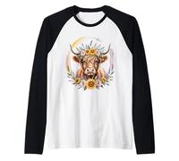 Highland Cow Sunflowers Floral Cute Aesthetic Boho Flower Raglan Baseball Tee