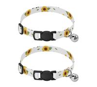 Highland Cow Sunflowers White Soft Cat Collar, 2 Pack Cat Bell Collar