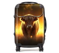 Warren Reed - Designer Highland Cow Sunset Suitcase Cabin, Multi
