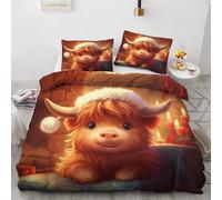 Highland Cow Super King Duvet Cover - Cartoon Animal Bedding Set - Reversible Quilt Cover & 2 Pillowcases with Zipper and Ties, Ultra Soft and Non Iron Brushed Microfibre Bed Set 260 x 220 H-&5-11