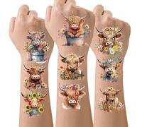Highland Cow Temporary Tattoos Stickers - 224+ Western Highland Cow Fake Tattoos Waterproof Semi Permanent Kids Rewards For Boys Girls Birthday Party Decorations Bag Fillers Tattoo Supplies Decor