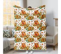 Highland Cow Throw Blanket, Fall Rustic Sunflower Butterfly Fall Orange Fuzzy Blanket Compact Decorative Aesthetic for Couch Sofa Bed Chair Car Office Desk 40x60 Inch