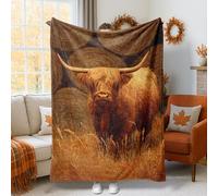 Highland Cow Throw Blanket, Rustic Country Hay Bales Grass Fall Brown Fuzzy Blanket Compact Decorative Aesthetic for Couch Sofa Bed Lap Office Chair Recliner 60x80 Inch