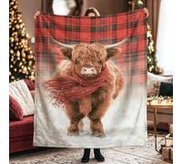 Highland Cow Throw Blanket, Winter Rustic Plaid Scarf Christmas Red Fleece Blankets Soft Cozy Decorative for Couch Sofa Bed Office Chair Recliner 50x60 Inch