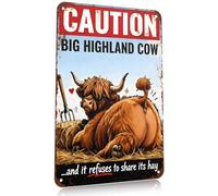 Highland Cow Tin Sign, Humorous Caution Metal Sign, Funny Wall Art Decor, Vintage American Farm Prints for Wall Decor, Novelty Wall Picture for Bedroom, Living Room & Bar