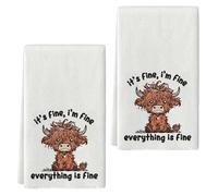 Highland Cow Towels, 2Pcs Soft Microfiber Tea Towels, Highland Cow Kitchen Accessories, Quick Dry for Everyday Cleaning, Home Decoration, Practical Towels for Kitchen, Utility Room and Bathroom Use