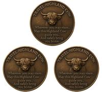 Highland Cow Travel Guardian Vintage Co-in, Pocket Token of Strength Protection, Commemoration Co-in Gift for Travelers and Adventurers (3pcs)