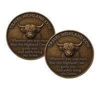 Highland Cow Travel Guardian Vintage Co-in, Pocket Token of Strength Protection, Commemoration Co-in Gift for Travelers and Adventurers (2pcs)