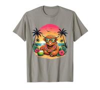 Highland Cow Tropical Beach Vacation Sunset T-Shirt