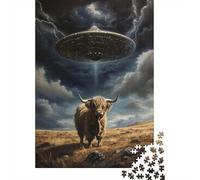 Highland Cow UFO Abduction Jigsaw Puzzle for Adults, 1000 Pieces, 52x38cm/1000pcs, Quiet Home Activity, Relaxing Indoor Time And Puzzle Lovers