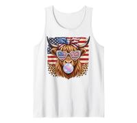 Highland Cow USA Flag Heart Sunglasses Bubble Tank Top