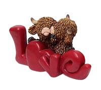 Hiģhland Coŵ - Valentine's Day Cow Decor, Heart Couple Resin Figurine & Centerpiece | Cute Table & Shelf Decor For Valentine's Holiday | Farmhouse Romantic Decorations Home, Party,