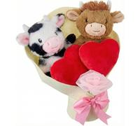Highland Cow Valentines Day Plush Gift, Pink Highland Cow Plush Bouque with Hearts valentines bouquet Romantic Valentine Decorations Gifts for Her & Boyfriend Girls Lover (1pcs)
