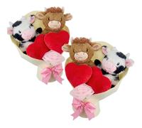 Highland Cow Valentines Day Plush Gift, Pink Highland Cow Plush Bouque with Hearts valentines bouquet Romantic Valentine Decorations Gifts for Her & Boyfriend Girls Lover (2pcs)