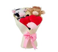 Highland Cow Valentines Day Plush, Medium Hyland Cow Bouquet Plush, Handcrafted Flower Bouquet with Heart and Cow Plushs Toys for Birthday, Anniversary, Get Well, Thank You, Festive Occasions