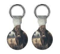 Highland Cow Vintage Painting Silicone Protective Case Compatible with Airtag Funny GPS Tracker Accessories for Luggage Pet Collar