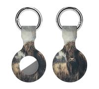 Highland Cow Vintage Painting Silicone Protective Case Compatible with Airtag Funny GPS Tracker Accessories for Luggage Pet Collar