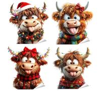 Highland- Cow Vinyl Decal Sticker - 4pcs, Highland Bull Static Cling | Window Stickers for Living Rooms, Bedrooms, Christmas, Holiday Home Decoration
