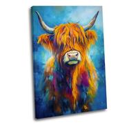 Highland Cow Wall Art Canvas Print - Framed Colourful Abstract Style Nature Picture - Wildlife Animal Home Decor (4) (51x36cm / 20x14inch)