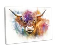 Highland Cow Wall Art Canvas Print - Framed Colourful Abstract Style Nature Picture - Wildlife Animal Home Decor 3 (76x51cm / 30x20inch)
