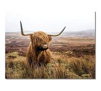 Highland Cow Wall Art, Scottish Highland Cow Picture, Highland Cow Walking in Grassland Animal Canvas Vintage Painting for Home Decor Unframed - 24x36in