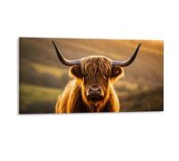 Highland Cow Wall Decor Poster, Shaggy Cow in A Field at Sunset Framed Canvas Wall Art for Bathroom Kid's Room, Funny Fall Sunset Artworks, Thanks Giving Gifts, 30x60CM