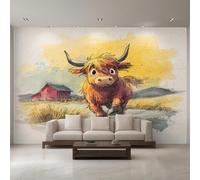 Highland Cow Wallpaper, Cartoon Country Farm Animal Wall Mural, Wallpaper for Bedroom Living Room, Home Decor, Photo Wall Paper, 366 x 254 cm WO-FC