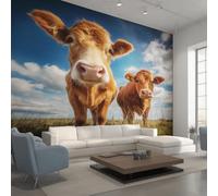 Highland Cow Wallpaper, Country Farm Animal Wall Mural, Wallpaper for Living Room Bedroom, Home Decor, Photo Wall Paper, 350 x 256 cm 3I&XA