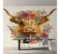 Highland Cow Wallpaper for Living Room, Farm Animal Rustic Wallpaper, Wall Mural for Bedroom, Home Decor, Photo Wall Paper, 350 x 256 cm 0P-96