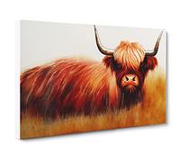 Highland Cow Watercolour Canvas Wall Art Print 30x20 Inch