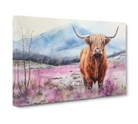 Highland Cow Watercolour Canvas Wall Art Print 30x20 Inch