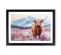 Highland Cow Watercolour Framed Wall Art Print A2 Black