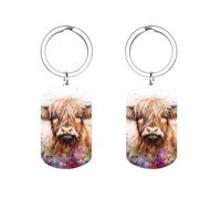 Highland Cow Watercolour Personalized Metal Key Tags with Labels Keychain Stainless Steel Key Rings Signs
