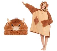 Highland Cow Wearable Blanket Hoodie for Women & Kids, Oversized Sweatshirt With Pockets & Sleeves, Premium Soft Cozy Thick Sherpa & Faux Fur for Ultra Warmth, Highland Cow Gifts for Adults, Girls
