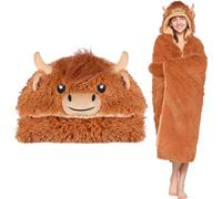 Highland Cow Wearable Blanket Hoodie for Women & Kids, Premium Soft Thick Plush & Faux Fur for Ultra Warmth, Cozy Throw Wrap With Giant Hood, Easy Movement, Highland Cow Gifts for Adults, Oversized