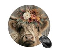 Highland Cow Wearing A Floral Crown Mousepad Round Computer Mousepad Waterproof Gaming Mousepads With Non-Slip Rubber Base Mousepads Mousemat For Laptop Office 7.8 Inch