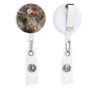 Highland Cow Wearing A Floral Crown Retractable Badge Holder Reel Clip ID Card Holder for Doctor Nurse Student Office Worker