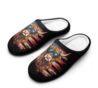 Highland Cow Wearing Glasses U.S. Flag Men's Cotton Slippers Winter Warm Slip-on House Shoes with Anti-Skid Rubber Sole 7-8（40-41）
