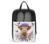 Highland Cow Wearing Purple Flower Shoe Bag for Travel Daily Use Anti-dust Storage Carrier Golf Shoe Pouch