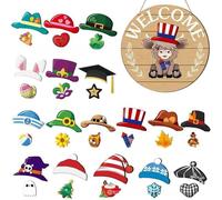 Highland Cow Welcome Sign - 35PCS Interchangeable Wooden Door Sign | Rustic Farmhouse Front Door Hanging Decor For Holidays, Christmas, Halloween, Birthday & Housewarming