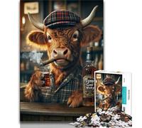 Highland Cow Whisky & Cigar JigsawPuzzle 1000 Pieces for Adults,Family Game Stress Reliever Difficult Challenge Great Gifts And Toys 38x26cm